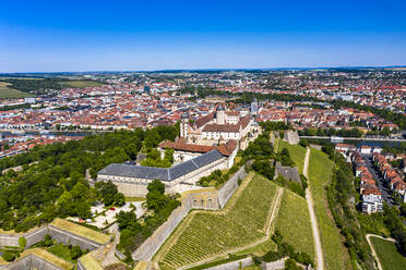 Germany, Bavaria, Lower Franconia, Wurzburg, Marienberg Fortress, Aerial view of city with castle - AMF08996