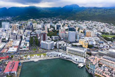 Scenic view of cityscape against mountain range at, Port Louis, Mauritius - AMF09050