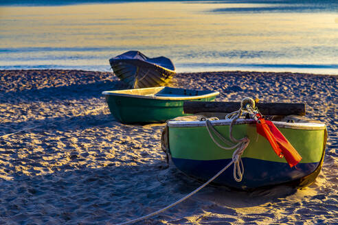 Boats moored on beach at Usedom, Mecklenburg-vorpommern, Germany - BIGF00105