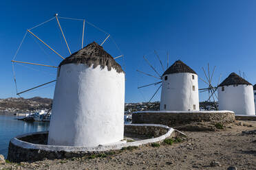 Die Windmühlen (Kato Milli), Horta, Mykonos, Kykladen, Griechische Inseln, Griechenland, Europa - RHPLF19189