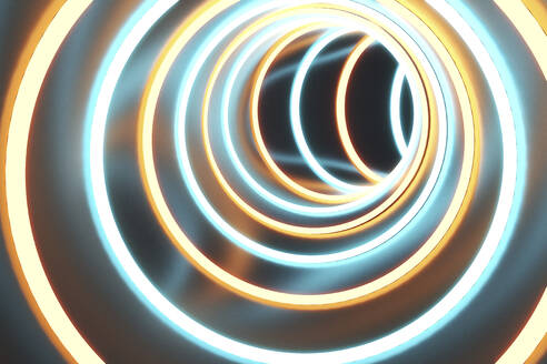 Illuminated blue and yellow circle in neon lighting - NMCF00012