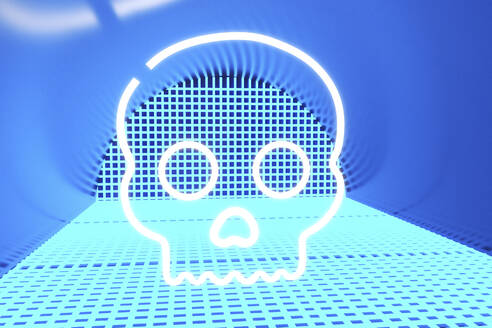 Illuminated skull against neon blue lights - NMCF00018