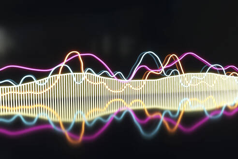 Illuminated colorful frequency pattern against black background - NMCF00022