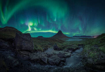 Auroras over Magic hat in Iceland - CAVF93031