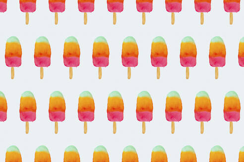 Colorful popsicles, summer watercolor pattern on white background - GEMF04646