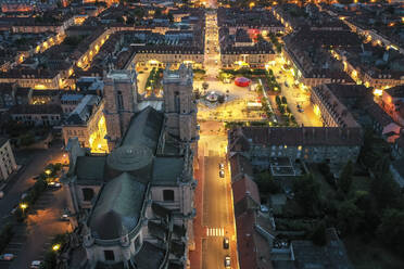 France, Grand Est region, Vitry le Francois, Town square illuminated at night - HAMF00832