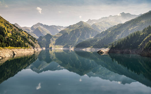 Awe view of Luzzone lake with Adula Alps in background at Ticino, Switzerland - MSUF00509