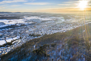 Germany, Baden Wurttemberg, Aerial view of Swabian Forest in winter - STSF02835