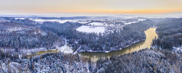 Germany, Baden Wurttemberg, Aerial view of Swabian Forest in winter - STSF02844