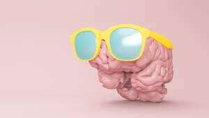 Dreidimensionale Darstellung des menschlichen Gehirns mit Sonnenbrille - JPSF00038
