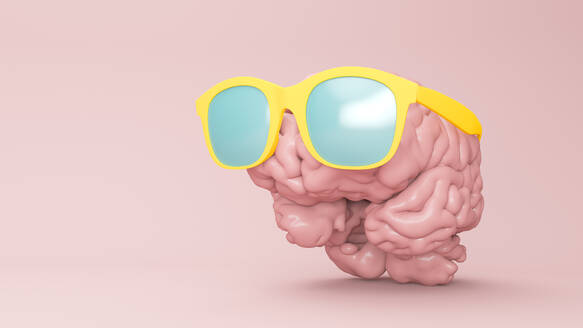 Three dimensional render of human brain wearing sunglasses - JPSF00038