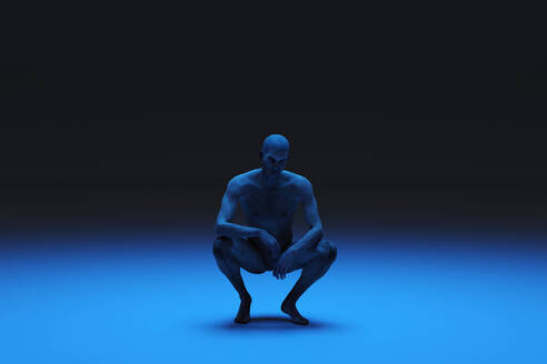Three dimensional render of man crouching in dark area - SPCF01217