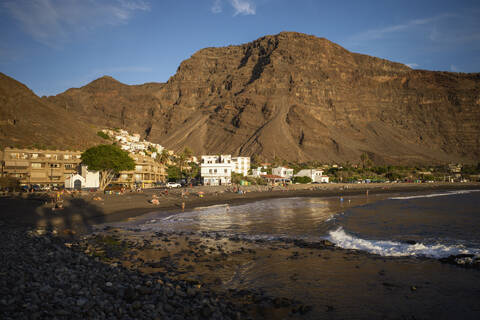 Spain, Valle Gran Rey, Town at coast of La Gomera island stock photo