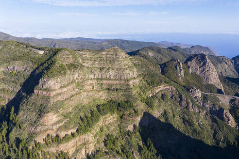 Drone view of mountain range in Garajonay National Park - SIEF10124