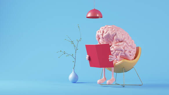 Three dimensional render of human brain reading book - JPSF00050