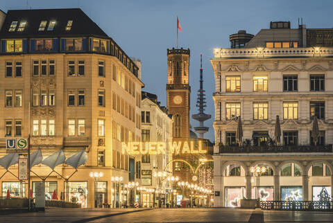 Germany, Hamburg, City centre decorated and illuminated at Christmas time stock photo