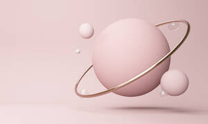 Illustration of pink planet against colored background - JPSF00059