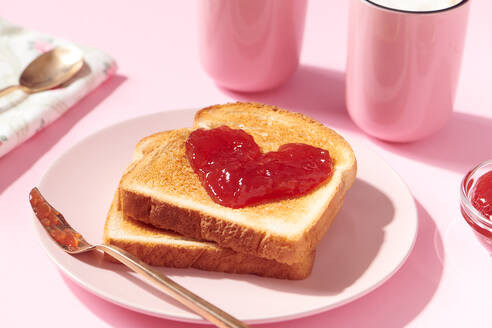 Toast with Heart Shaped Jam with Coffee - CAVF93565