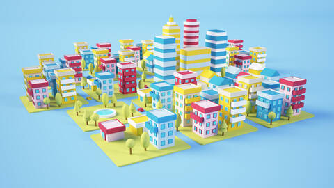 Three dimensional render of diorama of colorful city stock photo