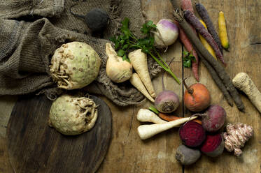Winter vegetables on rustic wooden background - ASF06727