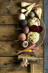 Winter vegetables on rustic wooden background - ASF06728
