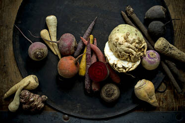 Winter vegetables on rustic metal background - ASF06733