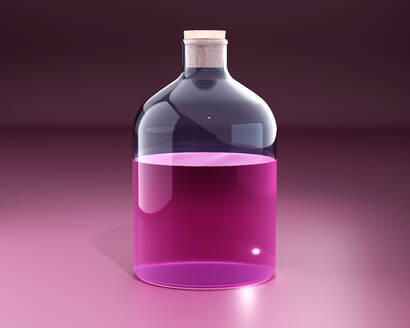 Dreidimensionales Rendering einer großen Flasche mit rosafarbener Flüssigkeit - SPCF01238