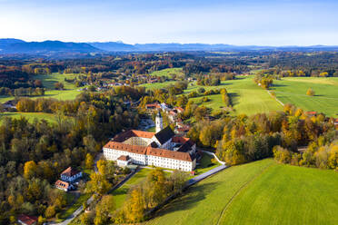 Deutschland, Bayern, Dietramszell, Luftbild von Kloster Dietramszell - LHF00847