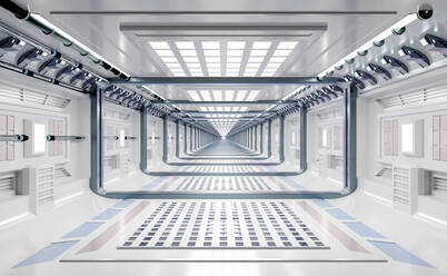 Three dimensional render of futuristic corridor inside spaceship or space station - SPCF01280