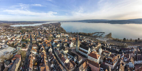 Germany, Baden-Wurttemberg, Radolfzell, Aerial panorama of town on shore of Lake Constance - ELF02361