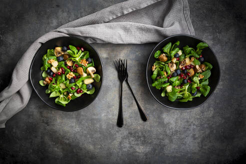 Herbstsalat mit Feldsalat, Champignons, gebratenen Birnen, Heidelbeeren, Granatapfelkernen und Walnüssen - LVF09105