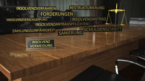 Insolvenzschild auf dem Konferenztisch im Büro - ALF00784