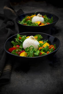 Salat aus Rucola, Nektarine, Tomaten, Zitronenmelisse, Basilikum und Burrata-Käse - LVF09115