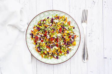 Regenbogensalat aus Brokkoli, Karotten, Mais, Blumenkohl, Rotkohl, roter Paprika - LVF09122