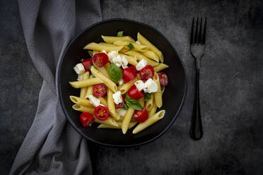 Nudeln Penne mit Mozzarella, Tomaten und Basilikum - LVF09125