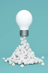 Three dimensional render of white light bulb blasting off like rocket - JPSF00110