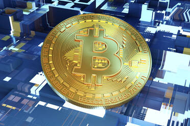 3D-Illustration einer goldenen Bitcoin - SPCF01306