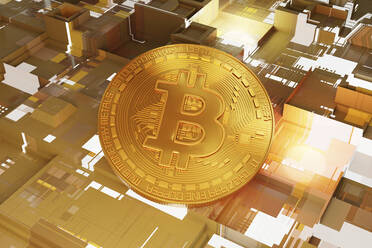 3D-Illustration einer goldenen Bitcoin - SPCF01308