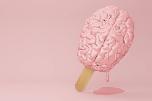 Brain ice cream melting 3D illustration - JPSF00122