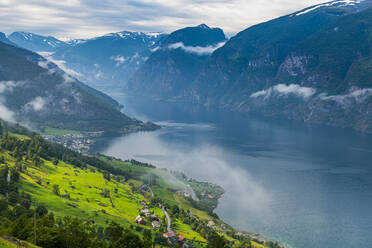 Norway, Aurland, High angle view of Aurlandsfjord - RUNF04232