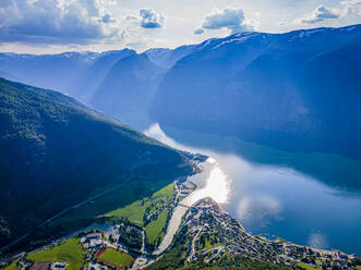 Norway, Aurland, Aerial view of Aurlandsfjord - RUNF04238