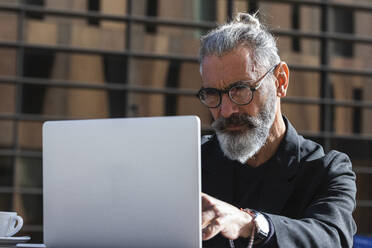 Serious male professional using laptop at cafe - PNAF01365