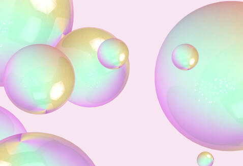 Dreidimensionales Rendering von Blasen schwimmend gegen rosa Hintergrund - GEMF04740