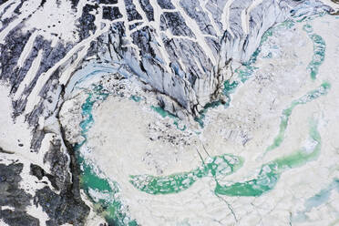 Scheitelperspektive auf abstrakte Details des Fellaria-Gletschers, Valmalenco, Valtellina, Provinz Sondrio, Lombardei, Italien, Europa - RHPLF19441