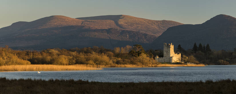Ross Castle im abendlichen Sonnenlicht, Killarney, Grafschaft Kerry, Munster, Republik Irland, Europa - RHPLF19552