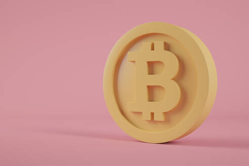 Dreidimensionales Rendering einer einzelnen Bitcoin - JPSF00137