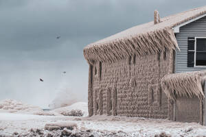 House Encased in Ice in Lake Erie Storm - CAVF93818