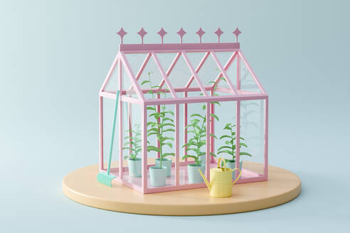 Three dimensional render of plants growing in greenhouse - ECF02051
