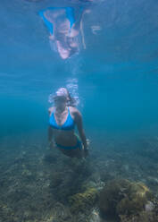 Underwater view of young woman diving in Java Sea - TOVF00243