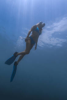 Unterwasseransicht einer jungen Frau beim Tauchen in der Javasee - TOVF00245